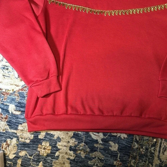 Blair Vintage Red Sweatshirt Long Sleeve Large Gold Accent Chain Across - Picture 3 of 8